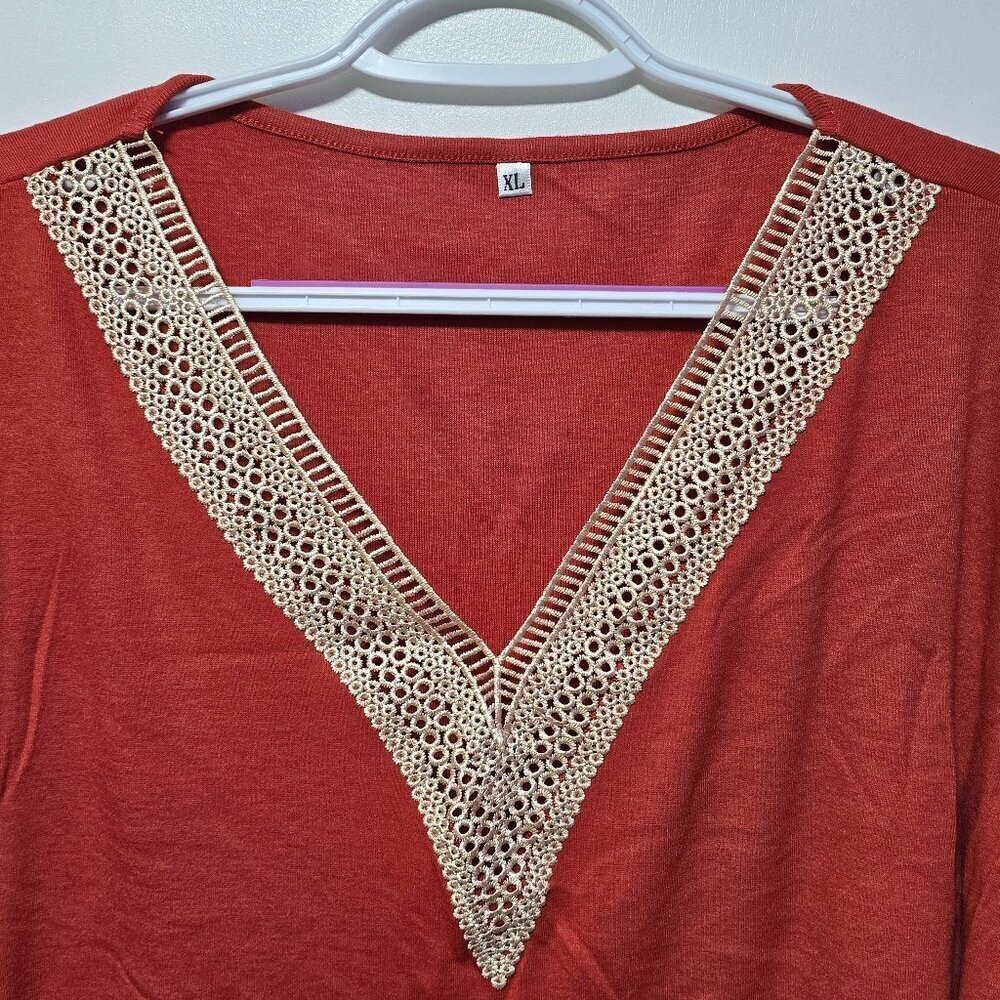 Agseem Copper Long Sleeve Light Top with Lace Neck - Brand New with Tags XLarge - Picture 2 of 2